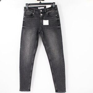NWOT Zara Jeans Womens Size 4 L28 Mid Rise Skinny Black Denim stretch cotton